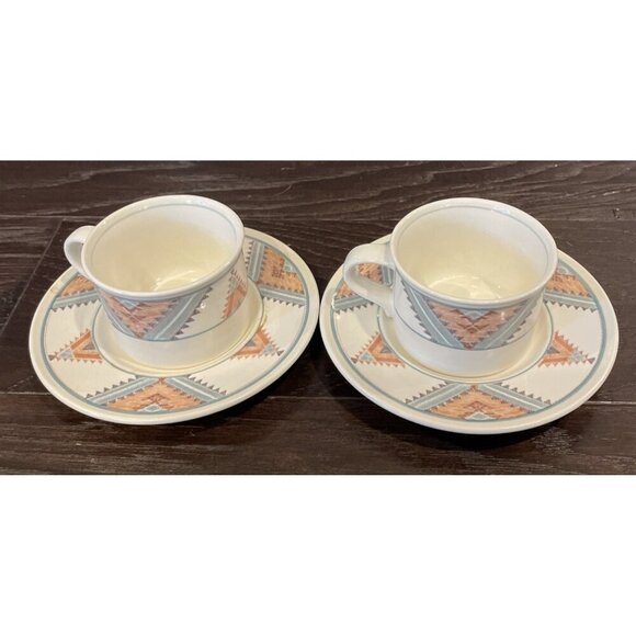 Mikasa Intaglio CAC24 Santa Fe Set Of 2 Demitasse Cups Saucers Vintage Aztec - Picture 1 of 8
